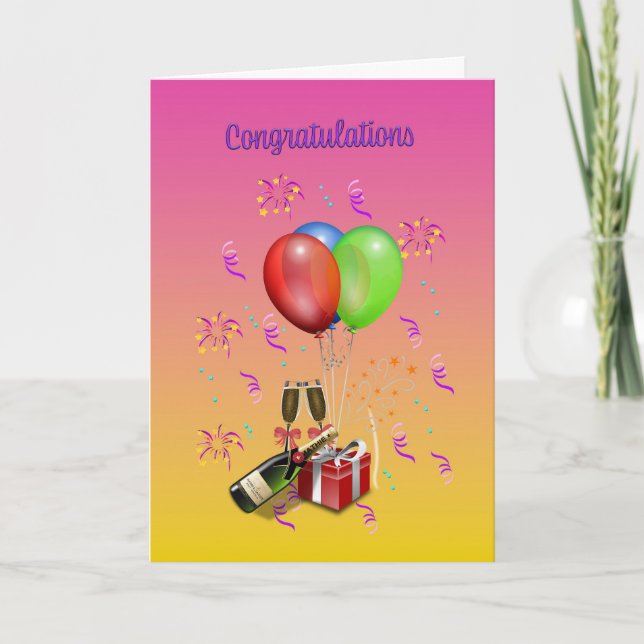  Wedding Congratulations Party Balloons  Card (Front)