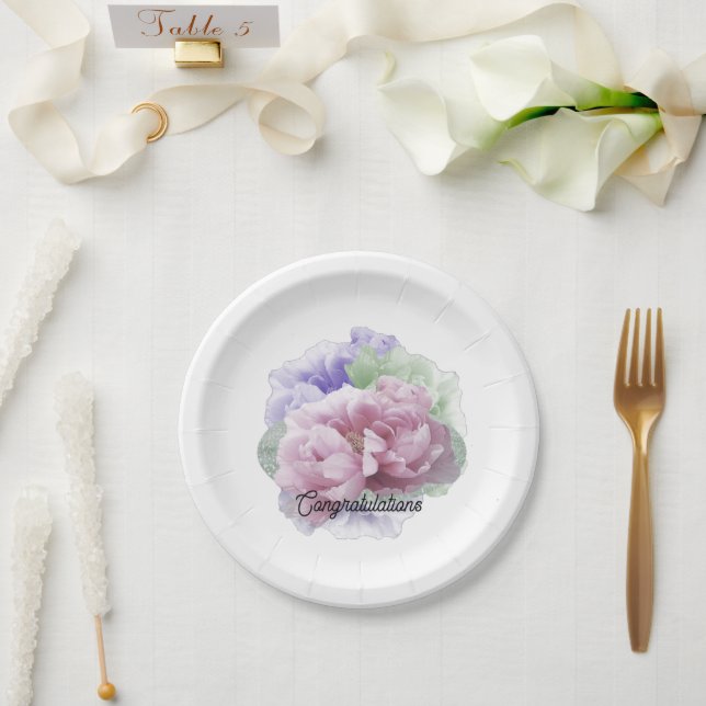 Wedding Congratulations Peonies Paper Plates (Wedding)