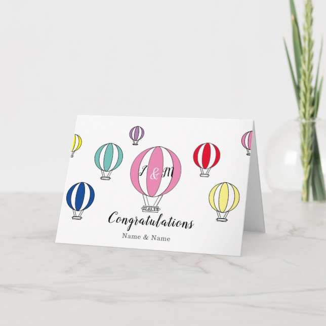 Wedding congratulations rainbow hot air balloons card (Front)