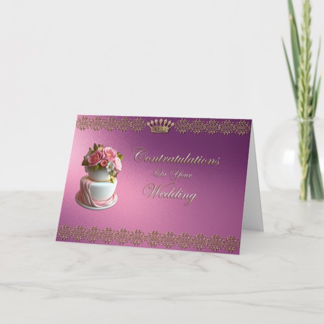  Wedding Congratulations Royal Purple Gold Trim Card (Front)