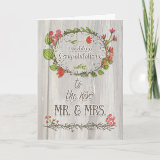 Wedding Congratulations Rustic Flowers and Wreath Card