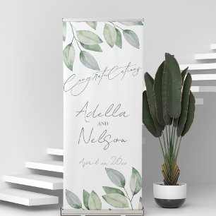 Wedding Congratulations Soft Green Leaves Retractable Banner