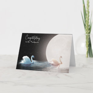 Wedding Congratulations White Swans and Moon Card