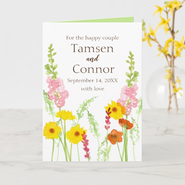 Wedding Congratulations Wildflowers Personalised Card (Yellow Flower)