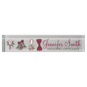 Wedding Coordinator Bells Bow Tie Floral Bouquet Nameplate