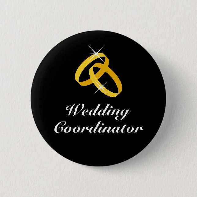 Wedding coordinator golden rings pinback buttons (Front)