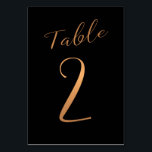 Wedding copper glitter black elegant table number<br><div class="desc">Faux rose gold foil formal calligraphy script wedding reception table card. The midnight navy blue background colour is editable. You can change it after pushing CUSTOMIZE FURTHER button. You can find the whole range of numbers ( 1 - 50) here: http://bit.ly/2sLMaFh If you need help, please contact me through the...</div>