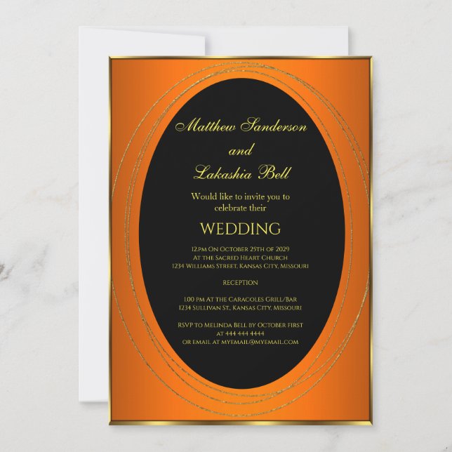Wedding Copper Orange gold Black Elegant Modern In Invitation (Front)