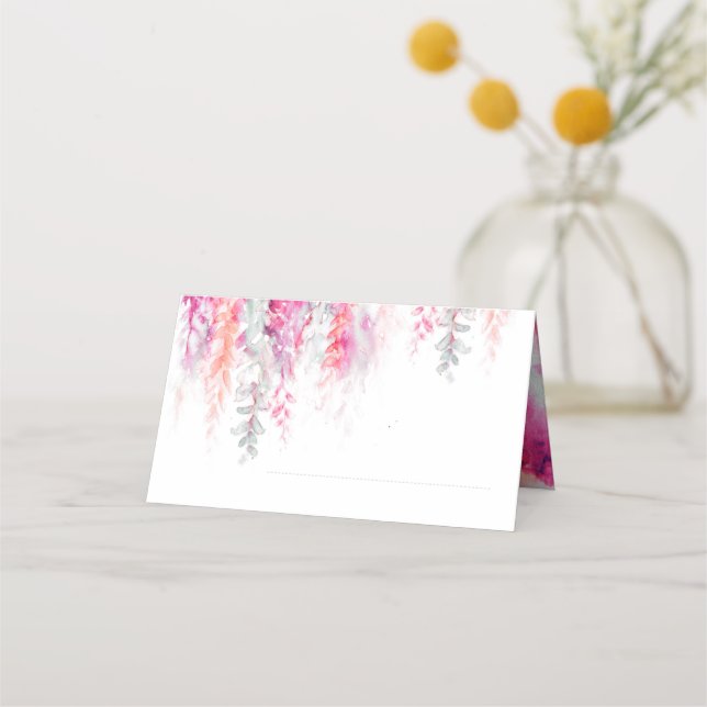 Wedding coral orange pink flower cascade place card (Front)
