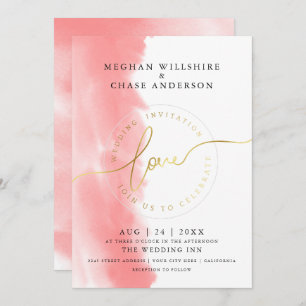 WEDDING   Coral Rose Watercolor  Invitation