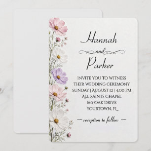 Wedding Cosmos Floral Border on White Invitation
