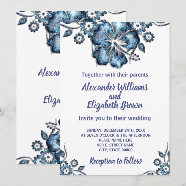 Wedding Country Chic Blue Flower Invitation (Front/Back)