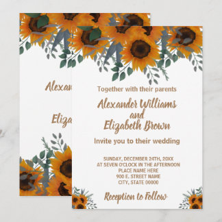 Wedding Country Chic Sunflowers Greenery  Invitation