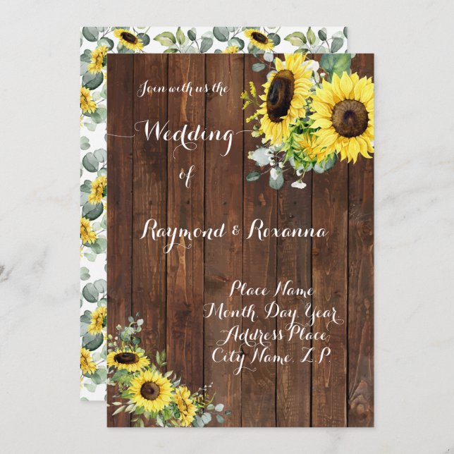 Wedding Country Greenery Sunflowers Invitation (Front/Back)