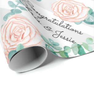 Wedding Country Rose Congratulations - Add Names Wrapping Paper