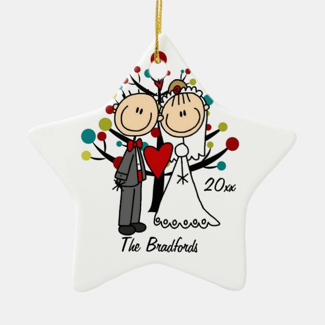 Wedding Couple 1st Christmas Personalised Ornament (Front)