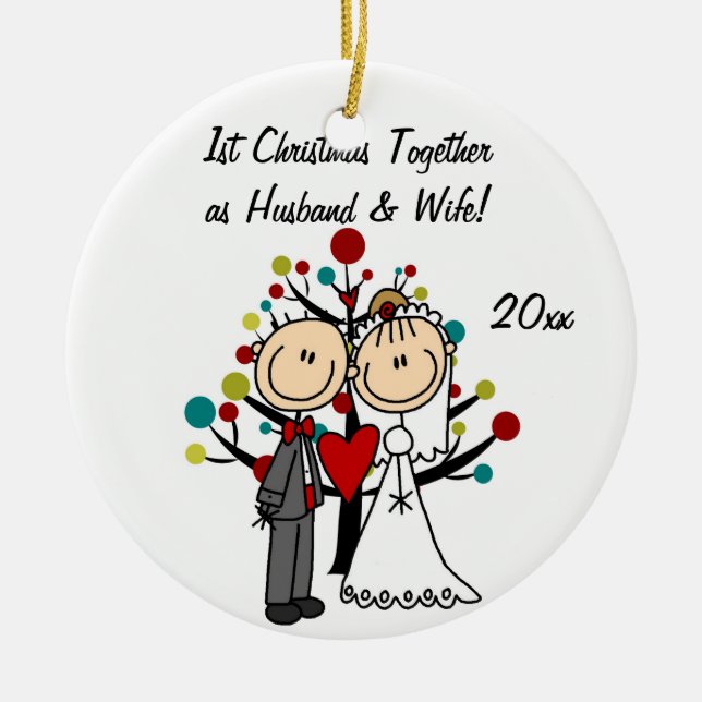 Wedding Couple 1st Christmas Personalised Ornament (Front)