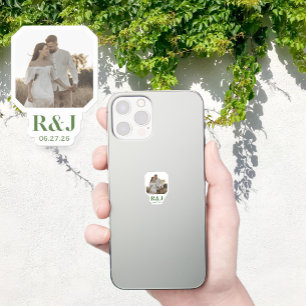 Wedding Couple Add Photo Green Monogram