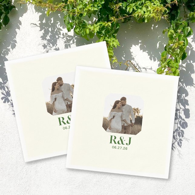 Wedding Couple Add Photo Green Monogram Napkin (Wedding Couple Add Photo Green Monogram Napkins)