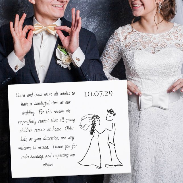 Wedding Couple Art No Children Message Wording Enclosure Card (Creator Uploaded)