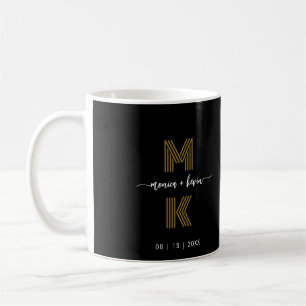 Wedding Couple Black Gold Elegant Simple Monogram Coffee Mug