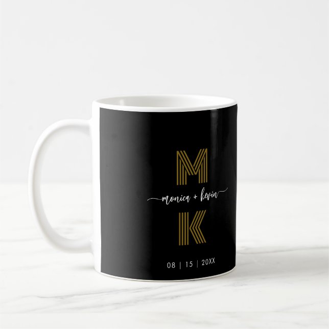 Wedding Couple Black Gold Elegant Simple Monogram Coffee Mug (Left)
