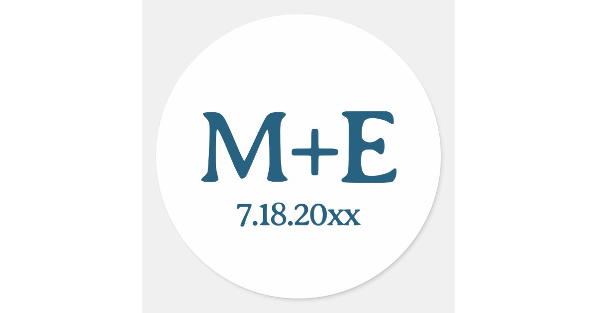 Wedding Couple Blue Initials & Date Classic Round Sticker | Zazzle