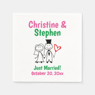 Wedding Couple Bride Groom Cute Stick Figure Napkin