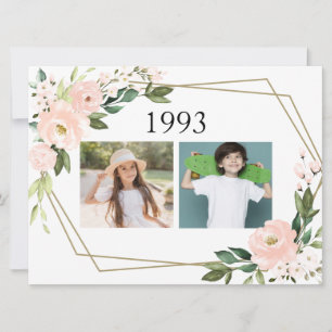 Wedding Couple Childhood Photos Pink Blush Floral Invitation