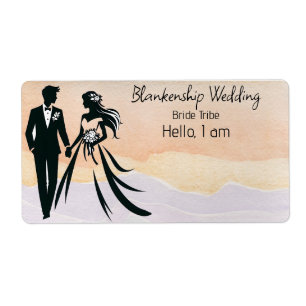 Wedding Couple Colourful Watercolor Label Name Tag