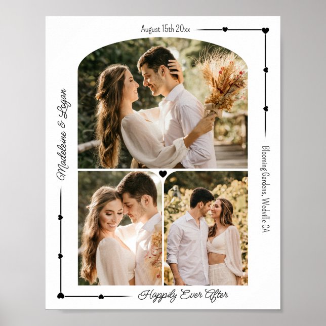 Wedding Couple Custom Photo Collage Modern Hearts Poster (Front)