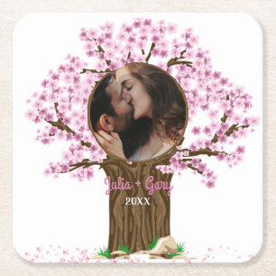 Wedding Couple Custom Photo Square Paper Coaster