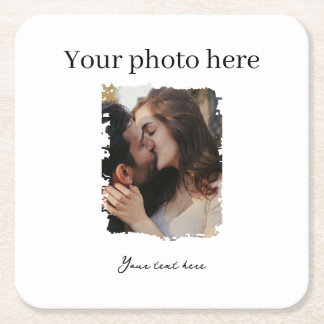 Wedding Couple Custom Photo Square Paper Coaster