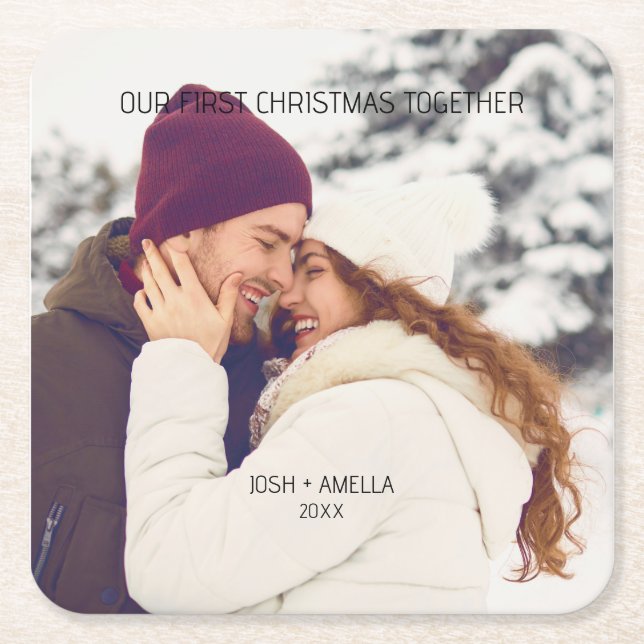 Wedding Couple Custom Photo  Square Paper Coaster (Front)