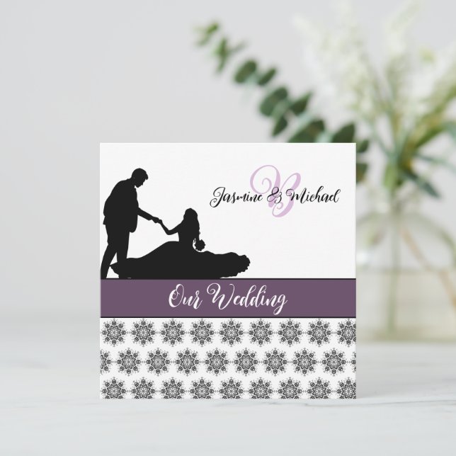 Wedding Couple Damask Wedding Invitation (Standing Front)