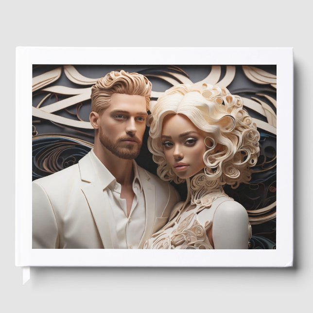 Wedding Couple Dressed in White Guest Book (Front)