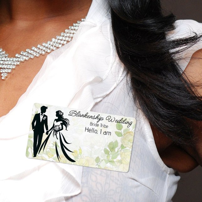 Wedding Couple Floral Background Label Name Tag (wedding label sticker name tag)