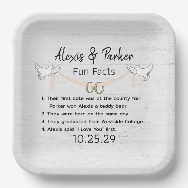 Wedding Couple Fun Facts  Paper Plate (Front)