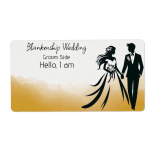 Wedding Couple Gold Watercolor Label Name Tag