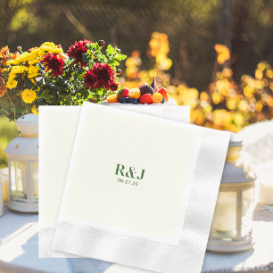 Wedding Couple Green Monogram Napkin