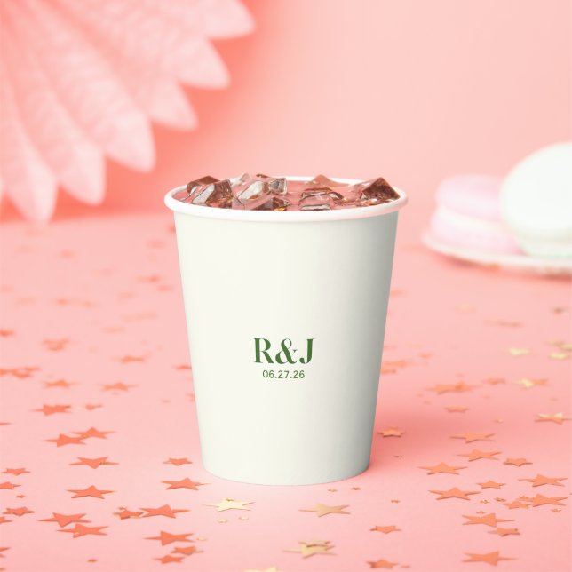 Wedding Couple Green Monogram Paper Cups (Insitu)