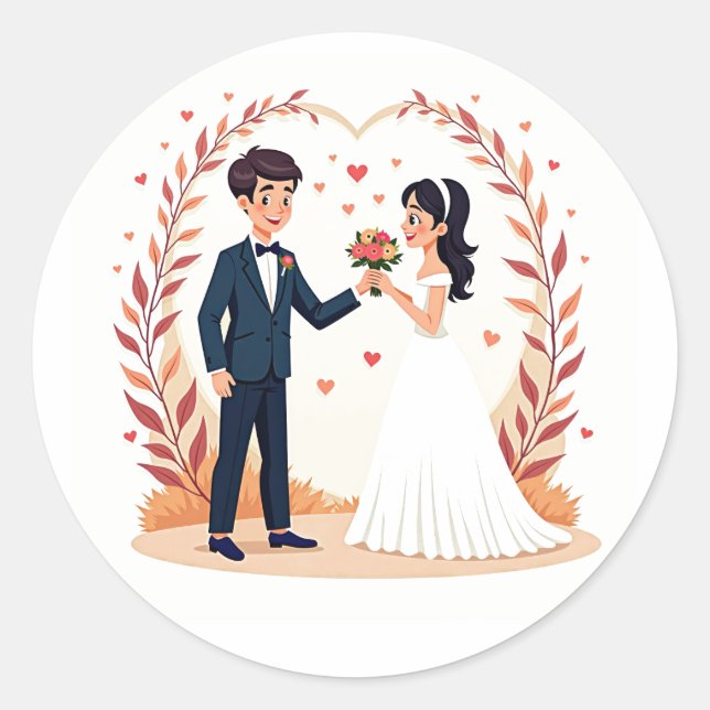 Wedding Couple Holding Hearts Sticker (Front)