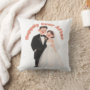 Wedding Couple Illustration Happily Ever After Cushion