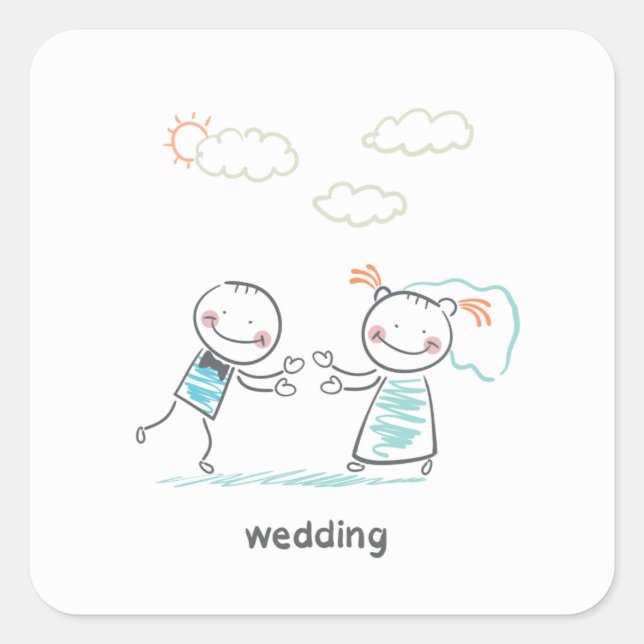 Wedding Couple Illustration Square Sticker (Front)