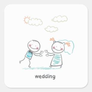 Wedding Couple Illustration Square Sticker