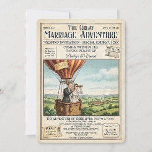 Wedding Couple in a Hot Air Balloon Invitation
