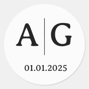 Wedding Couple Initial Labels   Round White