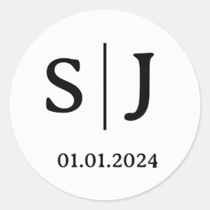 Wedding Couple Initial Labels   Round White 