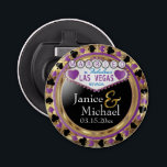 Wedding Couple Las Vegas Style - Purple Bottle Opener<br><div class="desc">Bottle Opener. Wedding Couple Las Vegas Style in purple and gold with DIY text. 📌If you need further customisation, please click the "Click to Customise further" or "Customise or Edit Design"button and use our design tool to resize, rotate, change text colour, add text and so much more.⭐This Product is 100%...</div>