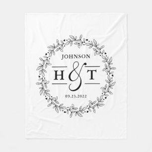 Wedding Couple Letter Monogram Floral Frame Fleece Blanket
